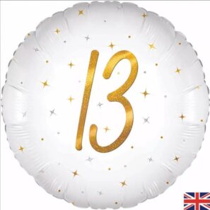 13th White and Gold 18 inch Balloon