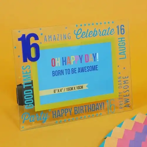 16th Birthday Glass Photo Frame Blue