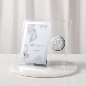 18th Milestones Glass Frame with Metal Badge 4 x 6