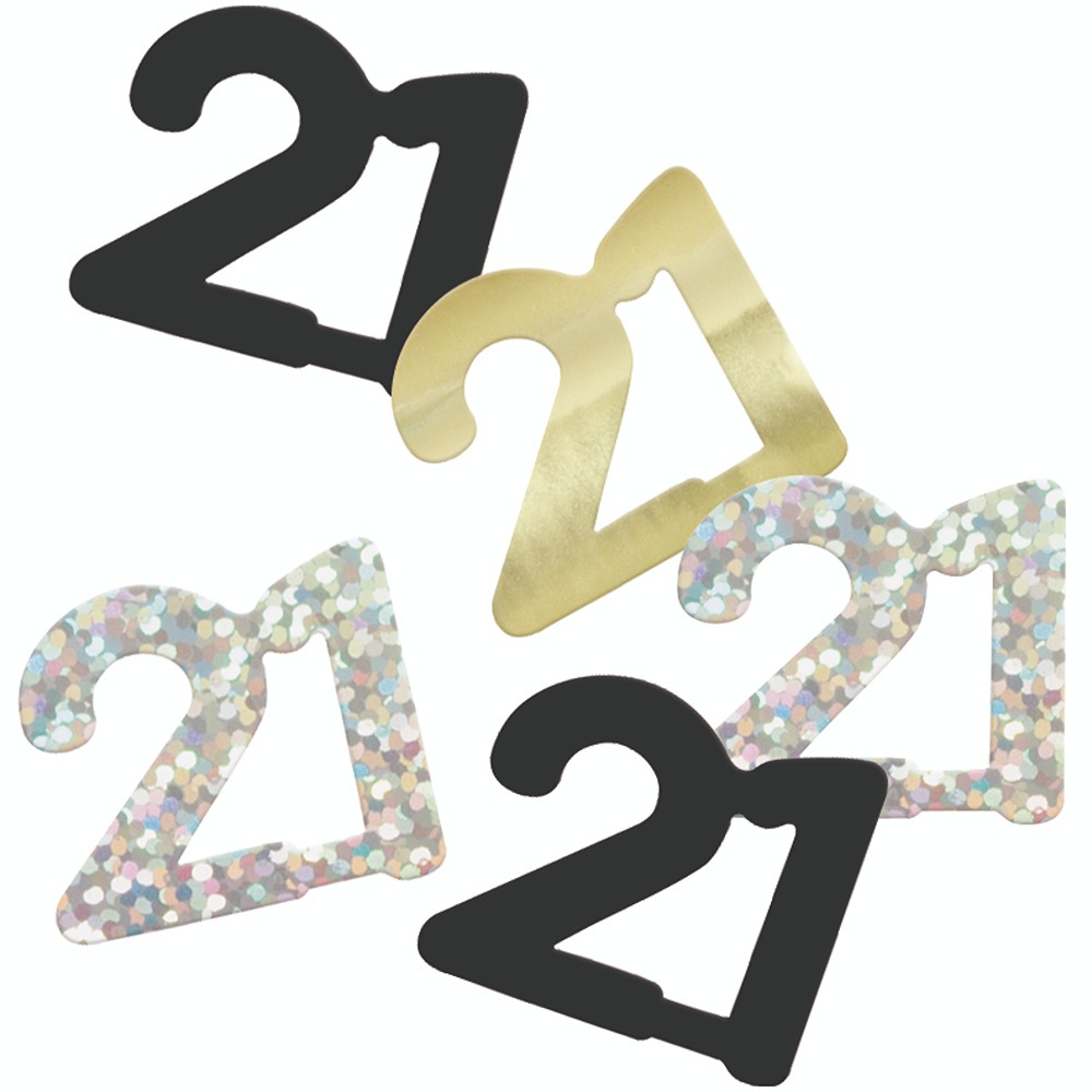 21 Birthday Black and Silver Glitz Foil Confetti