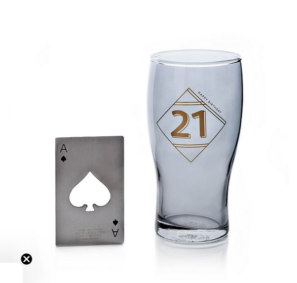 21st Birthday Beer Glass Bottle Opener Gift Set