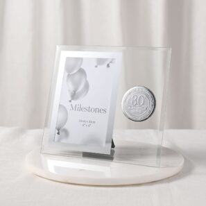 30th Milestones Glass Frame with Metal Badge 4 x 6