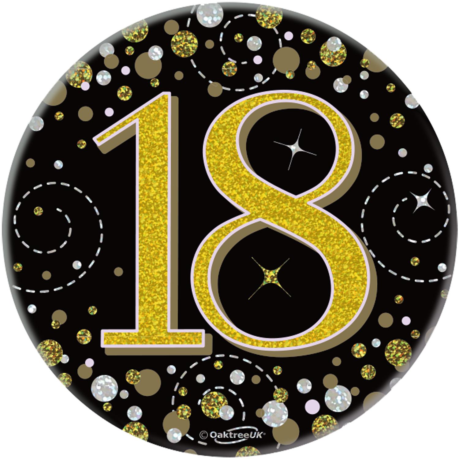 3inch Badge 18th Birthday Sparkling Fizz Black Gold