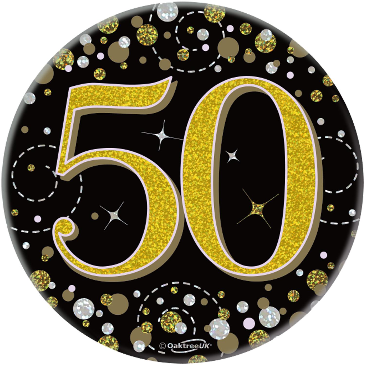 3inch Badge 50th Birthday Sparkling Fizz Black Gold