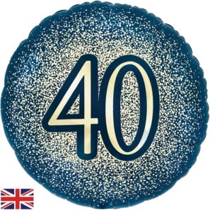 40th Metallic Glitter Birthday Navy Gold Balloon