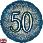 50th Metallic Glitter Birthday Navy Gold Balloon