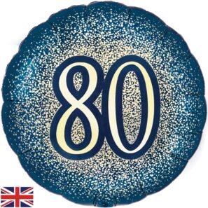 80th Metallic Glitter Birthday Navy Gold Balloon