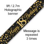 9ft Banner Sparkling Fizz 18th Birthday Black & Gold