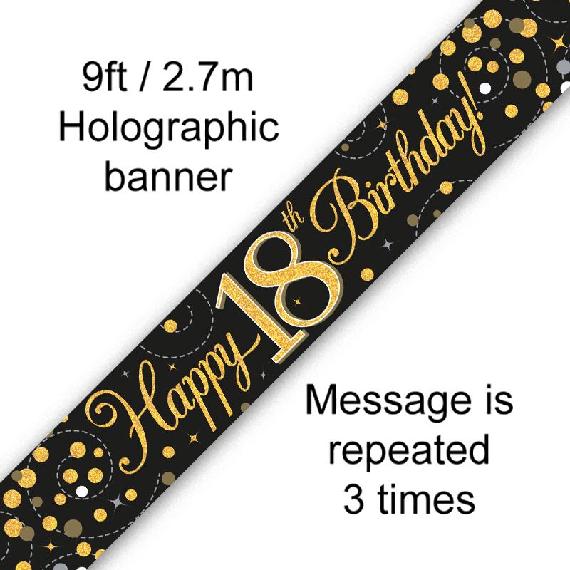 9ft Banner Sparkling Fizz 18th Birthday Black & Gold