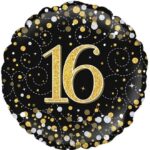 Age 16 Black and Gold 18 inch Balloon