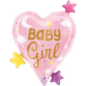 Baby Girl Heart and Stars Foil Balloon
