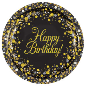 Birthday Sparkling Fizz Black & Gold Plates 9inch