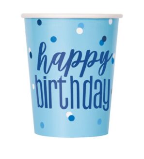 Blue Glitz Birthday Cups 9oz