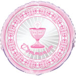Communion Cross Pink Foil Balloon