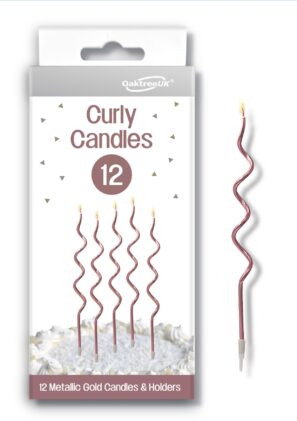 Curly Candles x 12 with Holders Rose Gold