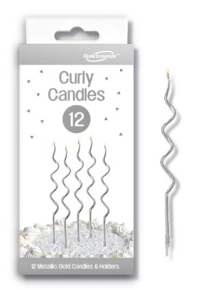 Curly Candles x 12 with Holders Silver