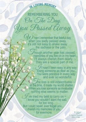 Day You Passed Away Memorial Graveside Card