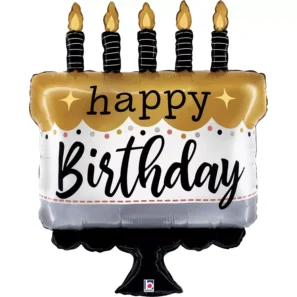 Gold Happy Birthday Cake Shape Balloon
