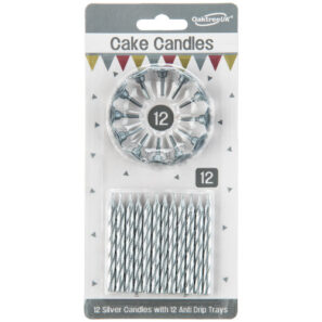 Metallic Silver Spiral Cake Candles (12)