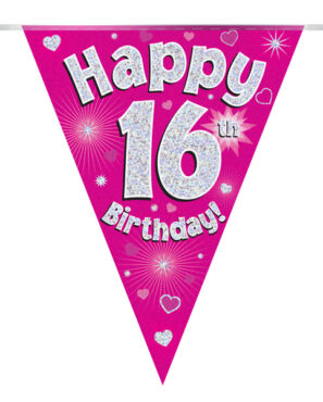 Party Bunting Happy 16th Birthday Pink Holographic