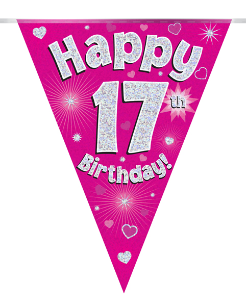 Party Bunting Happy 17th Birthday Pink Holographic