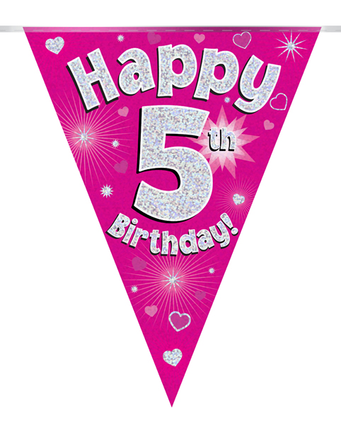 Party Bunting Happy 5th Birthday Pink Holographic
