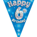 Party Bunting Happy 6th Birthday Blue Holographic