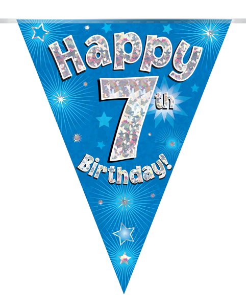 Party Bunting Happy 7th Birthday Blue Holographic