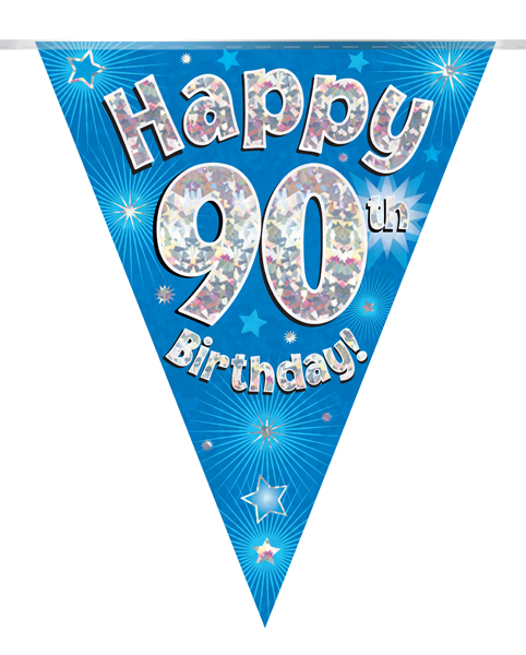 Party Bunting Happy 90th Birthday Blue Holographic